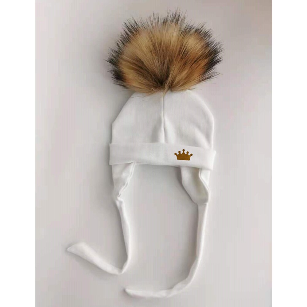 Newborn Baby hat for Boys Girls with ear Warmmer earflap rope Winter Cotton Beanie Pom Pom Bobble crown Hat Cap Hat for Kids boy