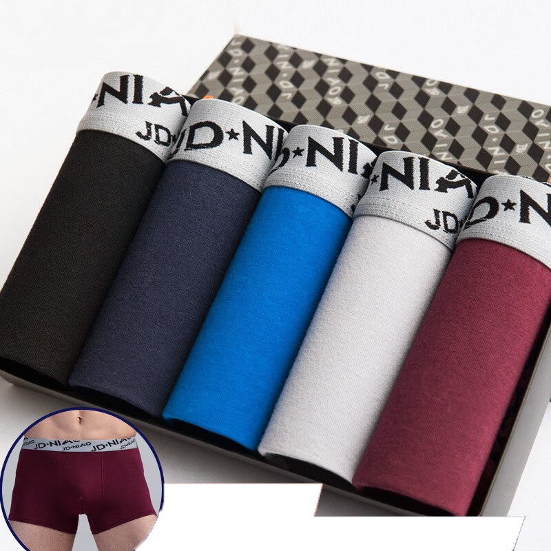 5Pcs/lot Men Boxer Underwear Men Cotton Man Boxers Shorts Comfortable Underpants Male Solid Print Soft Breathable Panties