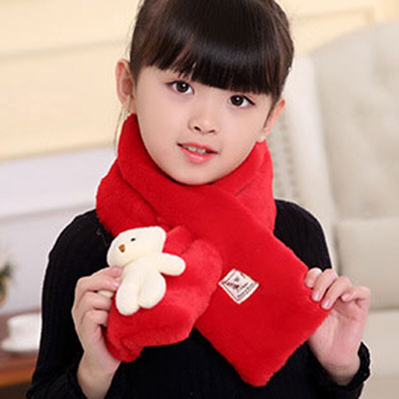 Autumn Winter Imitation Rabbit Hair Outdoor Keep Warm Scarf Solid Children&#39;s Scarf Baby Boys Girls Plush Bear Neck Warm Scarves