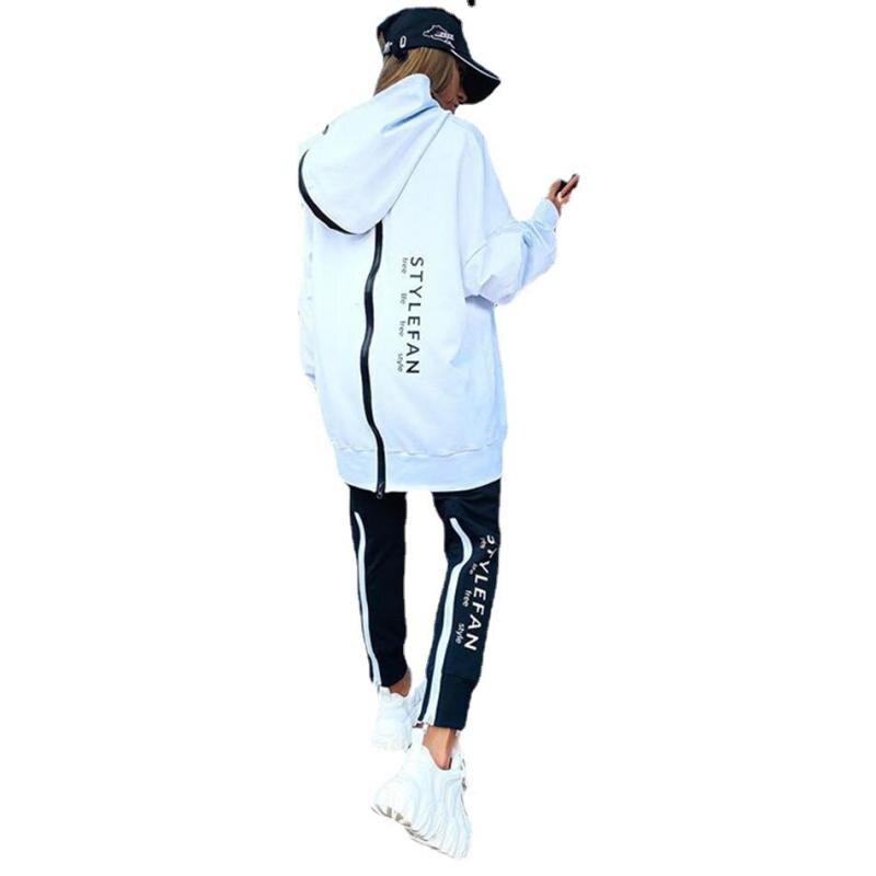 Women&#39;s Tracksuit Streetwear Running Sportswear Backwards Zipper Long Hoodies+Long Pant 2 Pice Set Autumn Winter Female Clothing