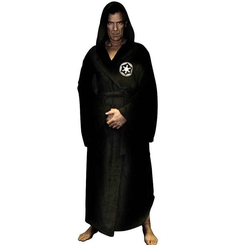 Male Flannel Robe Male With Hooded Thick Star Dressing Gown Jedi Empire Men&#39;s Bathrobe Winter Long Robe Mens Bath Robes Homewear