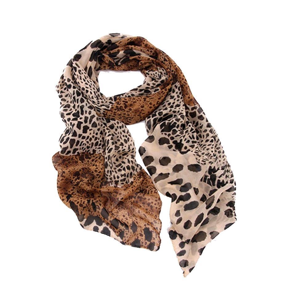 Fashion Elegant Women Leopard Chiffon Long Neck Large Scarf Wrap Shawl Stole Scarves Wraps Women Female