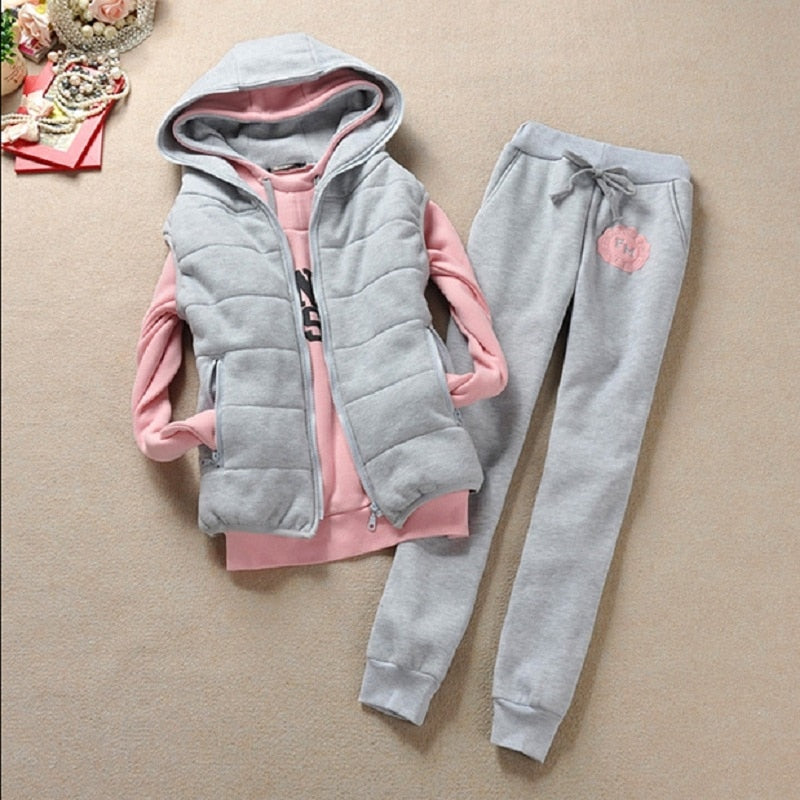 Autumn and winter new Fashion women suit women&#39;s tracksuits casual set with a hood fleece sweatshirt three pieces set