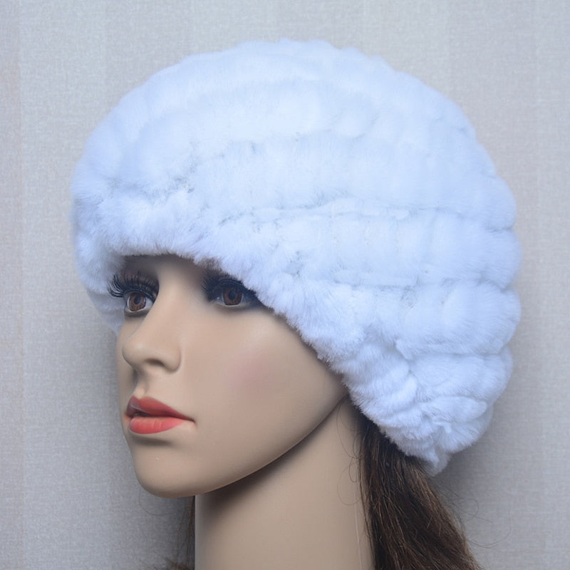 Women Winter Warm Real Rex Rabbit Fur Hat Snow Cap Winter Hats for Women Girls Real Fur Knit Skullies Beanies Natural Fluffy Hat