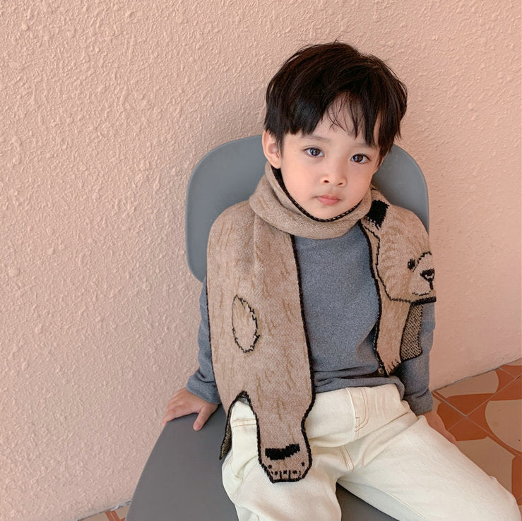 Korean Style Cute Cartoon Bear Rabbit Kids Knitted Wool Scarf Autumn Winter Boys Girls Toddler Long Scarfs