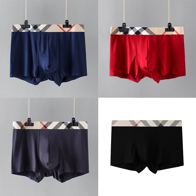 4PCS/Set New High Quality Mens Underwear U Convex Boxers Shorts Sexy Soft Male Panties Plaid Breathable Underpants Size L--3XL