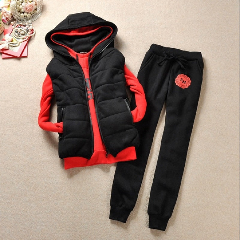 Autumn and winter new Fashion women suit women&#39;s tracksuits casual set with a hood fleece sweatshirt three pieces set