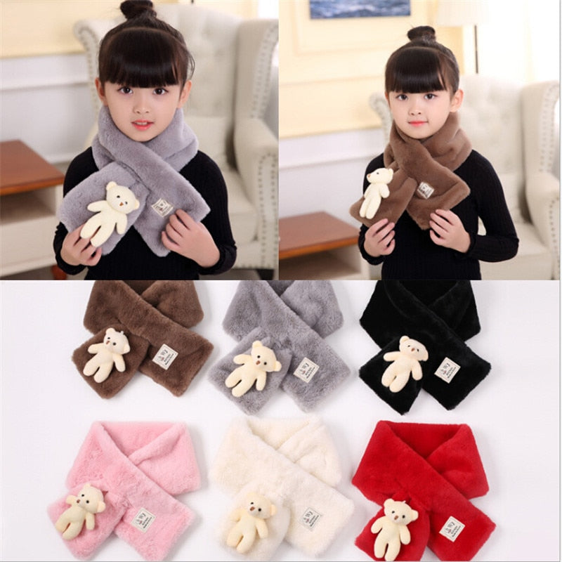 Autumn Winter Imitation Rabbit Hair Outdoor Keep Warm Scarf Solid Children&#39;s Scarf Baby Boys Girls Plush Bear Neck Warm Scarves