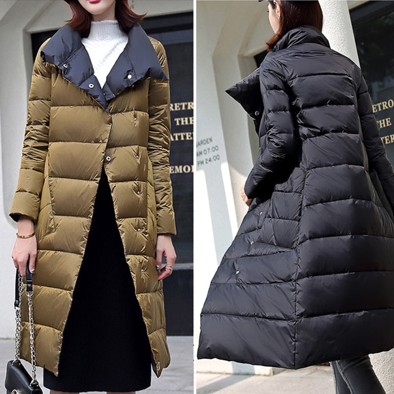 2022 Winter Down Jacket Women Parkas Coats Turtleneck Long Casual Light Warm Duck Down Double Sided Wear Waterproof Outerwear