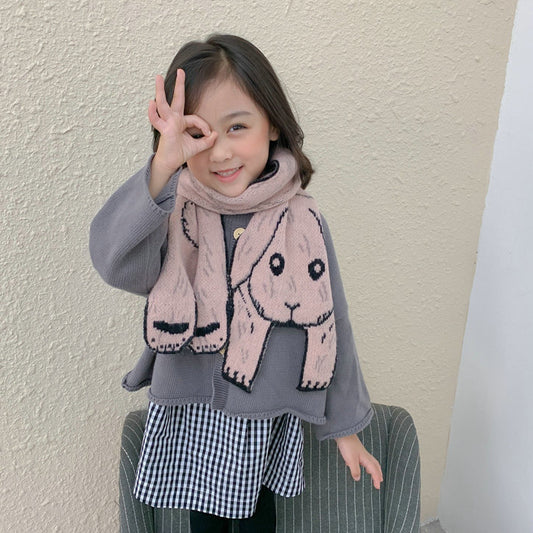 Korean Style Cute Cartoon Bear Rabbit Kids Knitted Wool Scarf Autumn Winter Boys Girls Toddler Long Scarfs