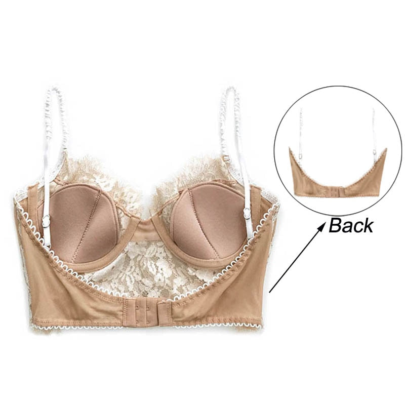 CINOON Sexy Lingerie French Women&#39;s underwear Ultra Thin Lace Flower Embroidery Bralette Bra Push up Eyelash Female Underwear