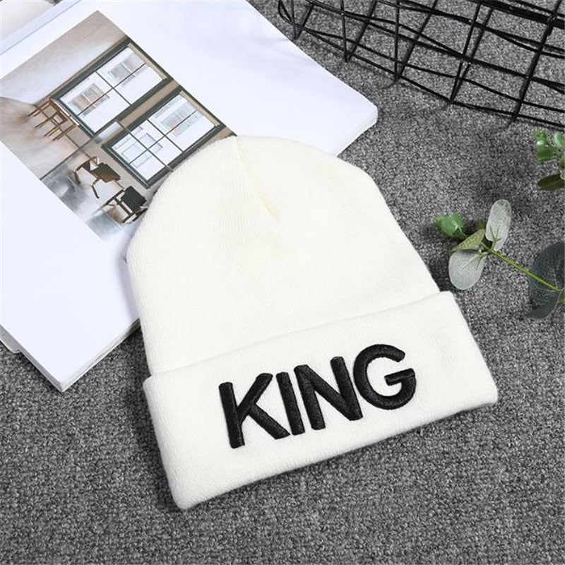 Beanies KING QUEEN Letter Embroidery Warm Hat Knitted Cap Hip Hop Men Women Lovers Street Dance Bonnet Skullies Black White