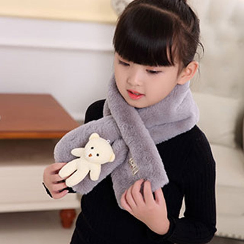 Autumn Winter Imitation Rabbit Hair Outdoor Keep Warm Scarf Solid Children&#39;s Scarf Baby Boys Girls Plush Bear Neck Warm Scarves