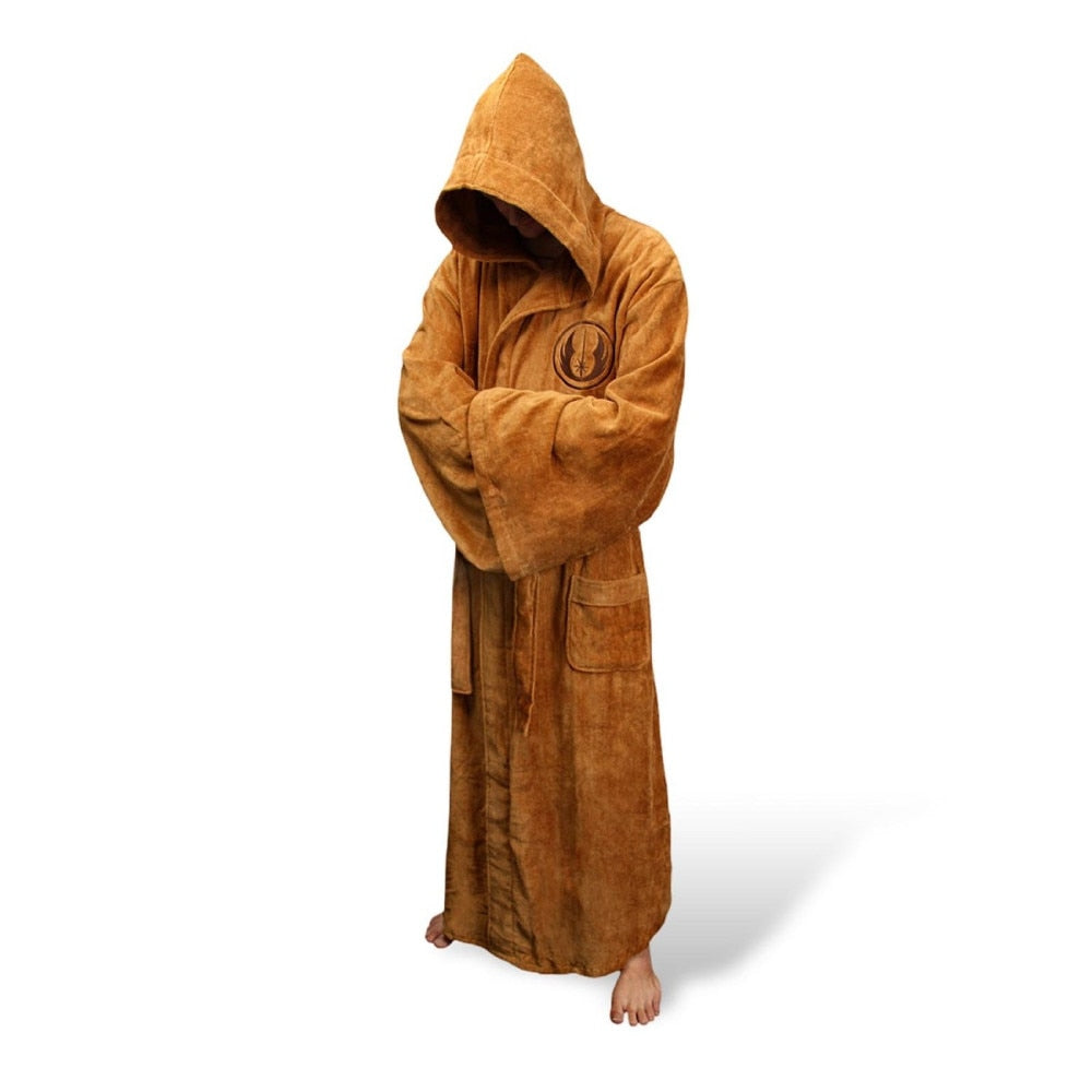 Male Flannel Robe Male With Hooded Thick Star Dressing Gown Jedi Empire Men&#39;s Bathrobe Winter Long Robe Mens Bath Robes Homewear