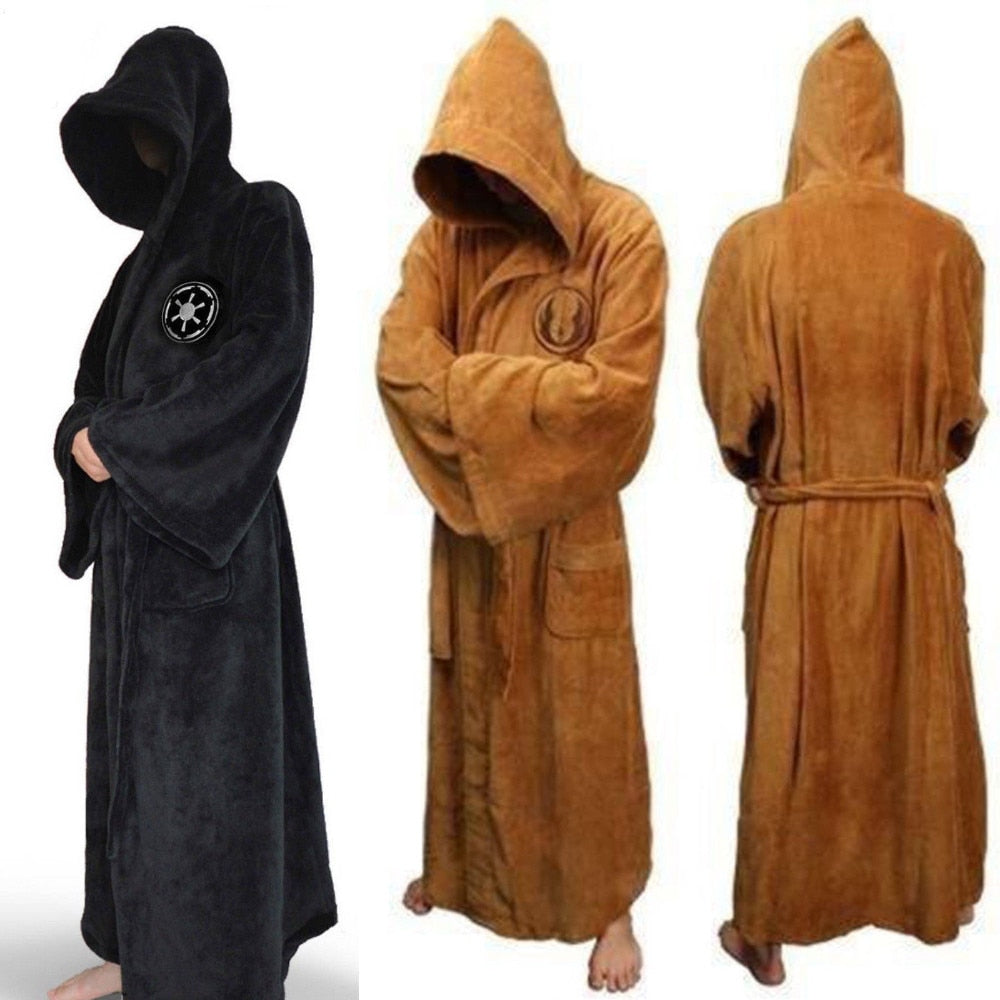 Male Flannel Robe Male With Hooded Thick Star Dressing Gown Jedi Empire Men&#39;s Bathrobe Winter Long Robe Mens Bath Robes Homewear