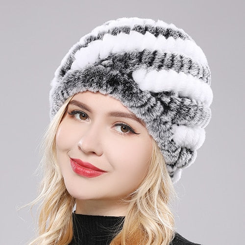 Women Winter Warm Real Rex Rabbit Fur Hat Snow Cap Winter Hats for Women Girls Real Fur Knit Skullies Beanies Natural Fluffy Hat