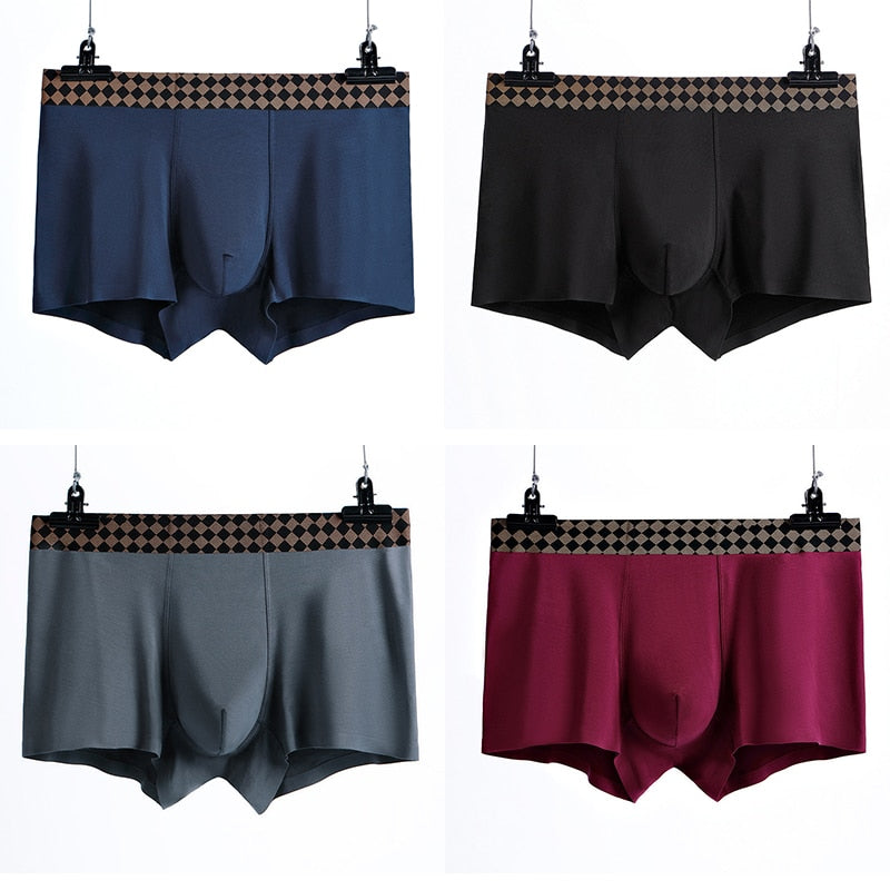 4PCS/Set New High Quality Mens Underwear U Convex Boxers Shorts Sexy Soft Male Panties Plaid Breathable Underpants Size L--3XL