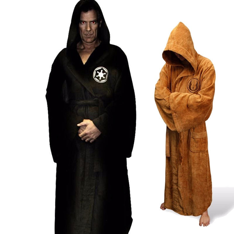 Male Flannel Robe Male With Hooded Thick Star Dressing Gown Jedi Empire Men&#39;s Bathrobe Winter Long Robe Mens Bath Robes Homewear