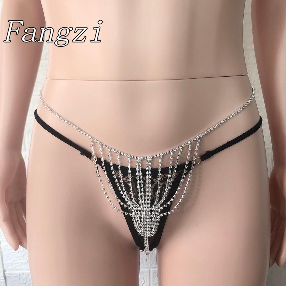 Sexy women&#39;s Luxury Body jewelry tassel crystal bikini underwear set chain bra suspender multi-layer crystal waist chain T-shirt