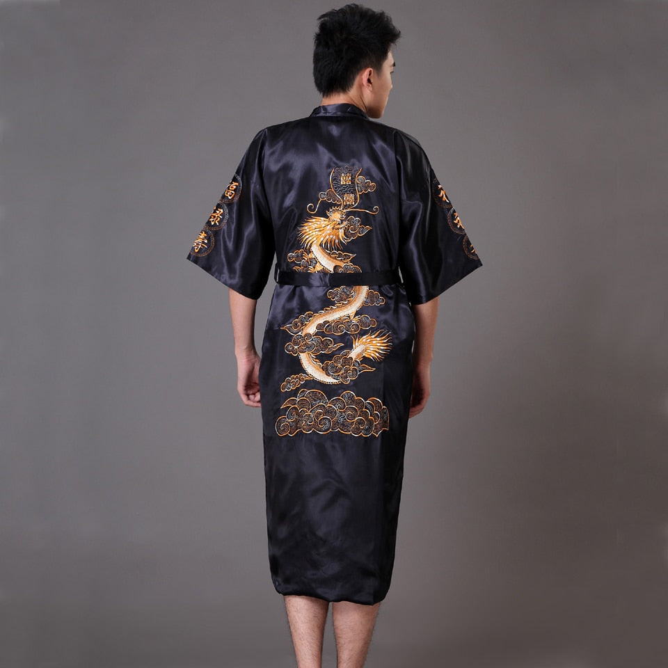 Luxury Kimono Bathrobe Gown Home Clothing Oversize 3XL men Embroidery Chinese Dragon Robe  Male Sleepwear Loose Nightwear