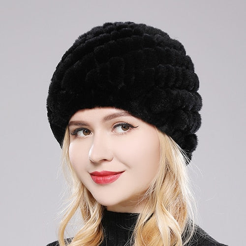 Women Winter Warm Real Rex Rabbit Fur Hat Snow Cap Winter Hats for Women Girls Real Fur Knit Skullies Beanies Natural Fluffy Hat