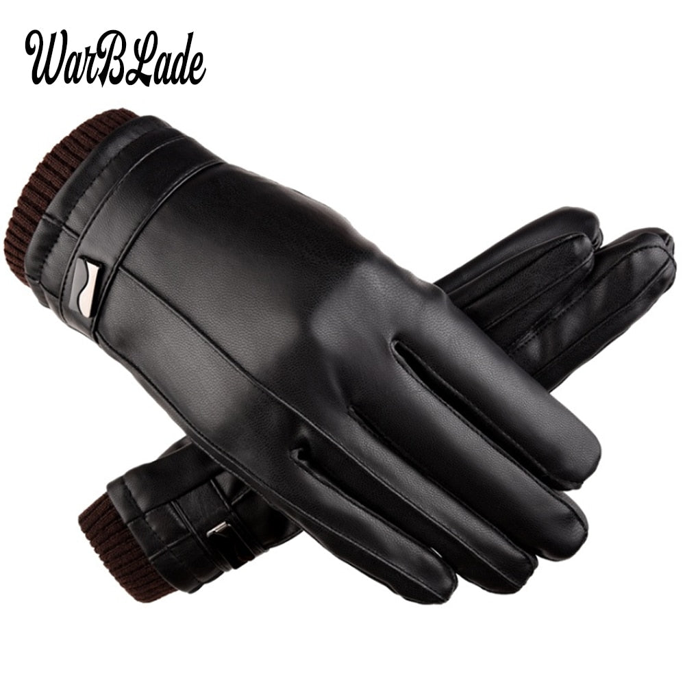 2018 New Men&#39;s Luxurious PU Leather Winter Driving Warm Gloves Cashmere Tactical gloves Black Drop Shipping High Quality