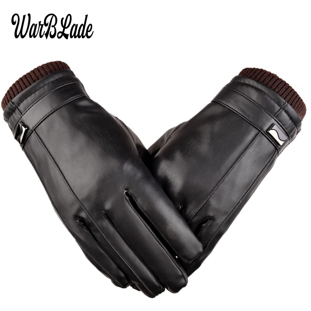 2018 New Men&#39;s Luxurious PU Leather Winter Driving Warm Gloves Cashmere Tactical gloves Black Drop Shipping High Quality