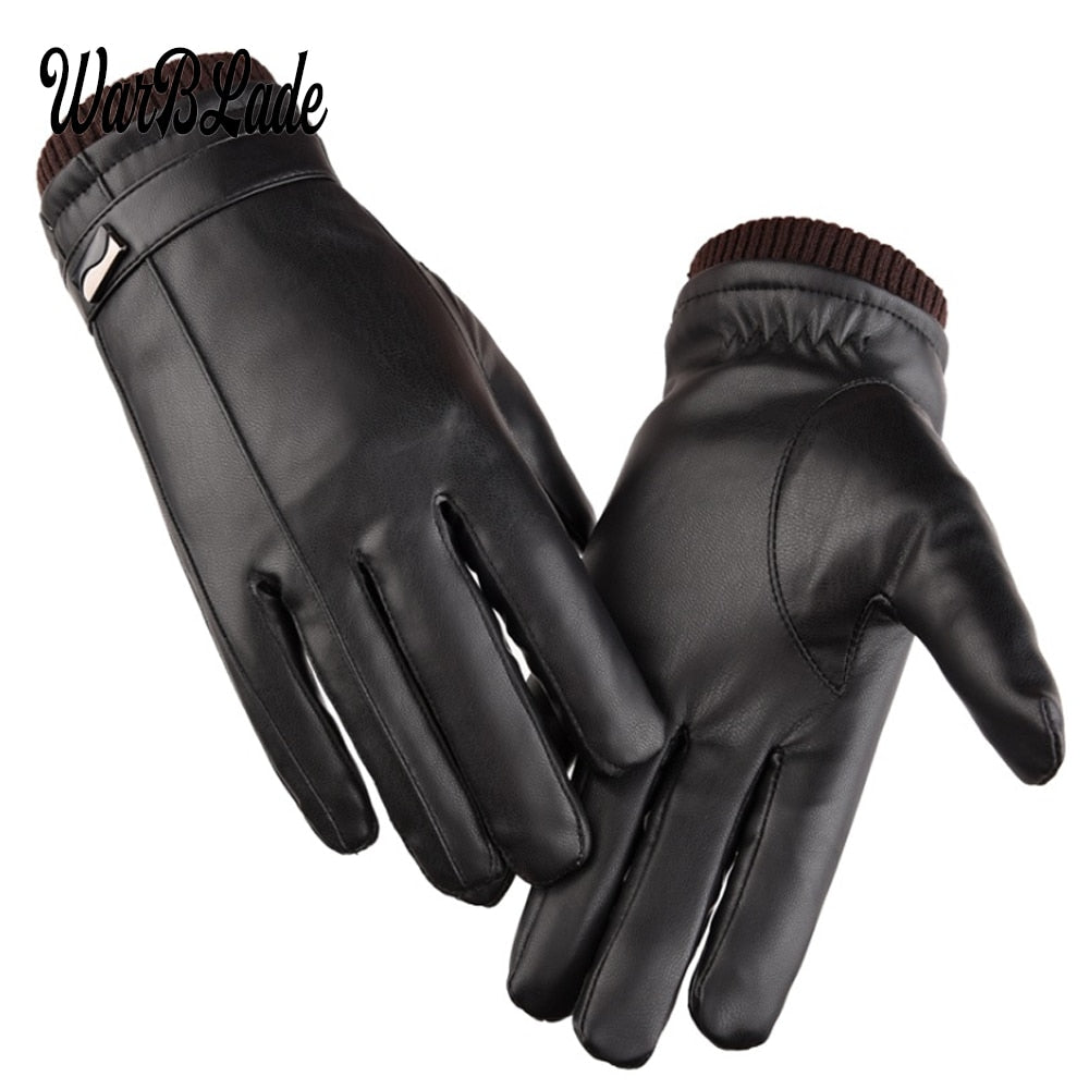 2018 New Men&#39;s Luxurious PU Leather Winter Driving Warm Gloves Cashmere Tactical gloves Black Drop Shipping High Quality