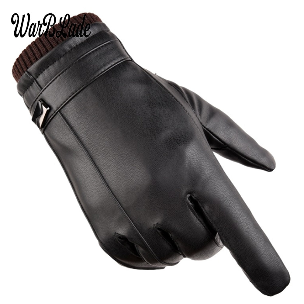 2018 New Men&#39;s Luxurious PU Leather Winter Driving Warm Gloves Cashmere Tactical gloves Black Drop Shipping High Quality