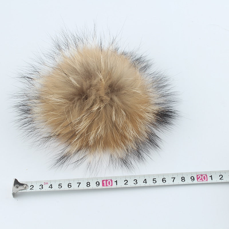 Big Fur Pom pom Beanie Hats Kids Girls Boys Warm Knitted Winter Hat Baby Real Raccoon Fur pompom Beanies Cap