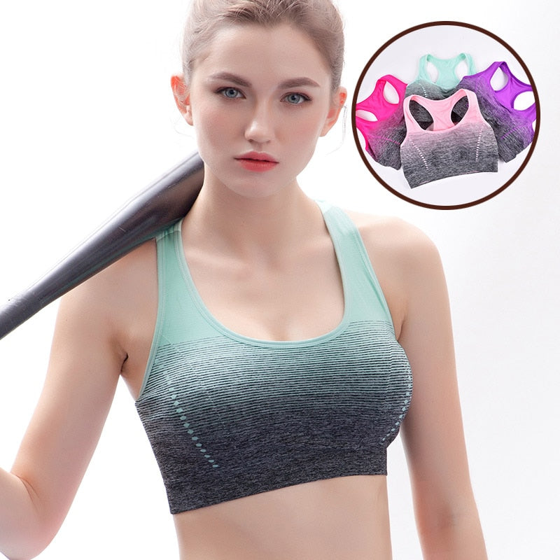 THUNSHION Sports Bra High Stretch Breathable Top Fitness Women Padded for Running Yoga Gym Seamless Crop Bra Gradient Sport Bra