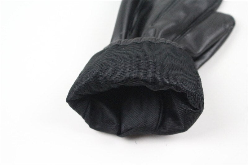 Long Keeper Fashion Black PU Leather Gloves Male Thin Style Driving Leather Men Gloves Non-Slip Full Fingers Palm Touchscreen