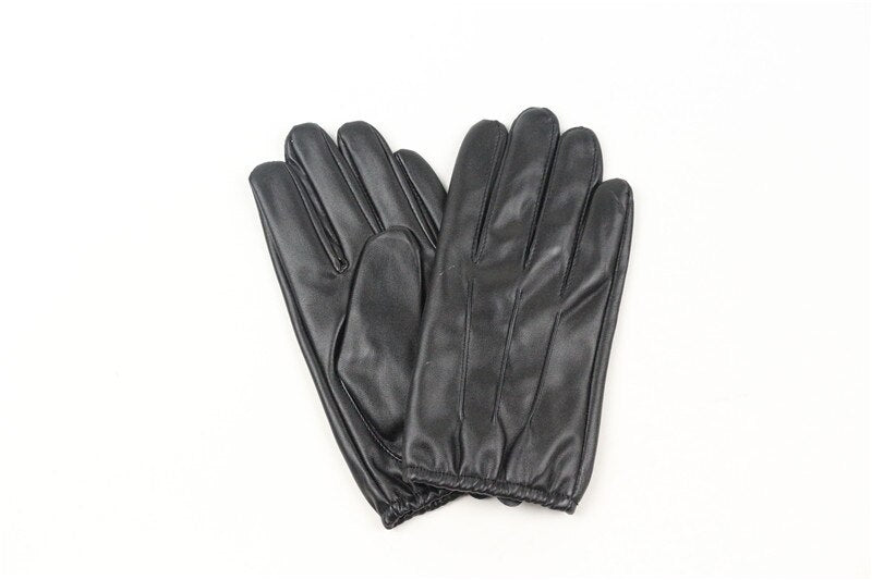 Long Keeper Fashion Black PU Leather Gloves Male Thin Style Driving Leather Men Gloves Non-Slip Full Fingers Palm Touchscreen