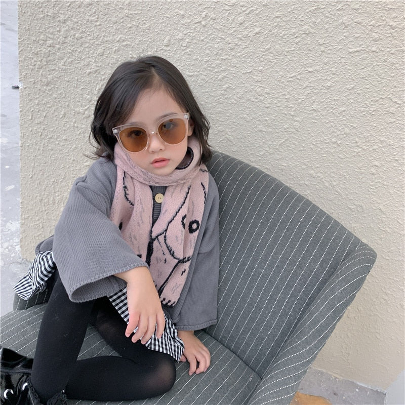 Korean Style Cute Cartoon Bear Rabbit Kids Knitted Wool Scarf Autumn Winter Boys Girls Toddler Long Scarfs