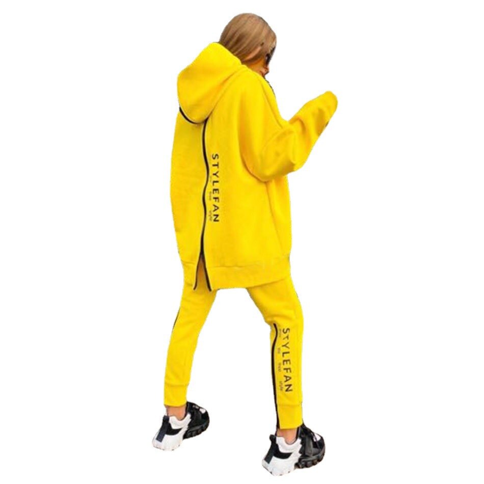 Women&#39;s Tracksuit Streetwear Running Sportswear Backwards Zipper Long Hoodies+Long Pant 2 Pice Set Autumn Winter Female Clothing