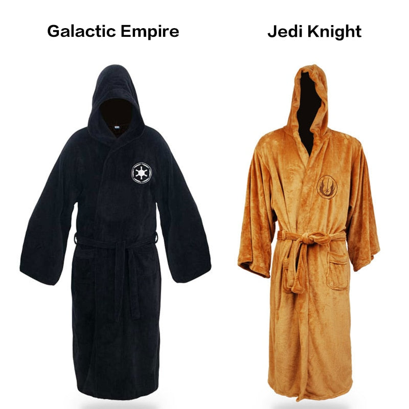 Male Flannel Robe Male With Hooded Thick Star Dressing Gown Jedi Empire Men&#39;s Bathrobe Winter Long Robe Mens Bath Robes Homewear