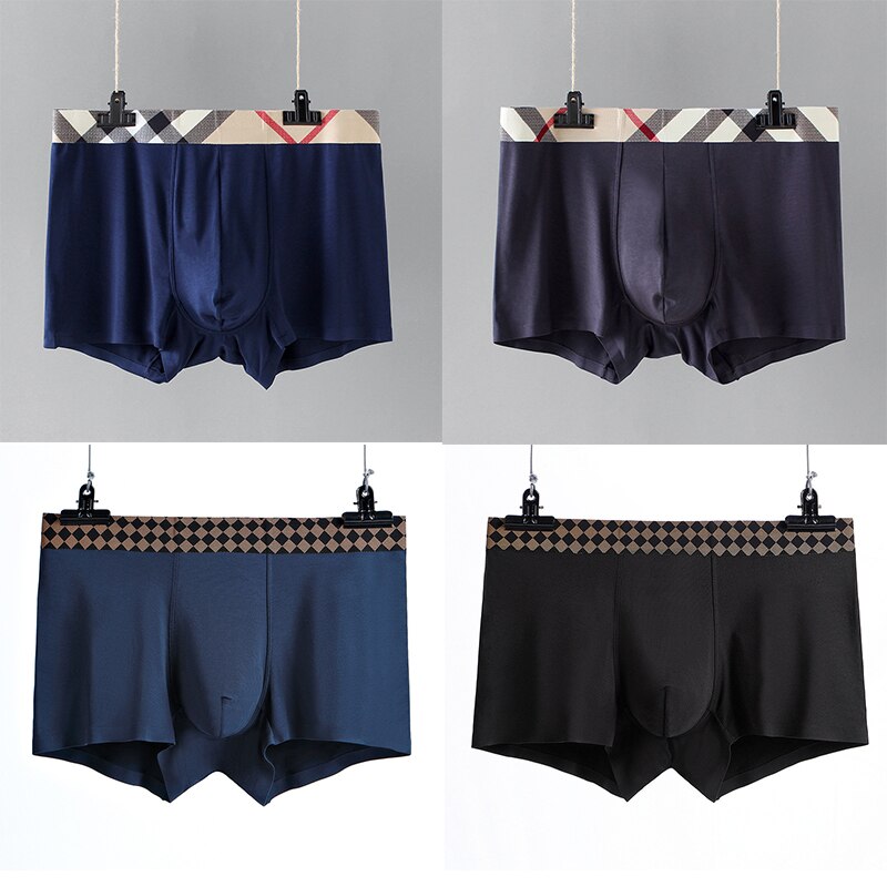 4PCS/Set New High Quality Mens Underwear U Convex Boxers Shorts Sexy Soft Male Panties Plaid Breathable Underpants Size L--3XL