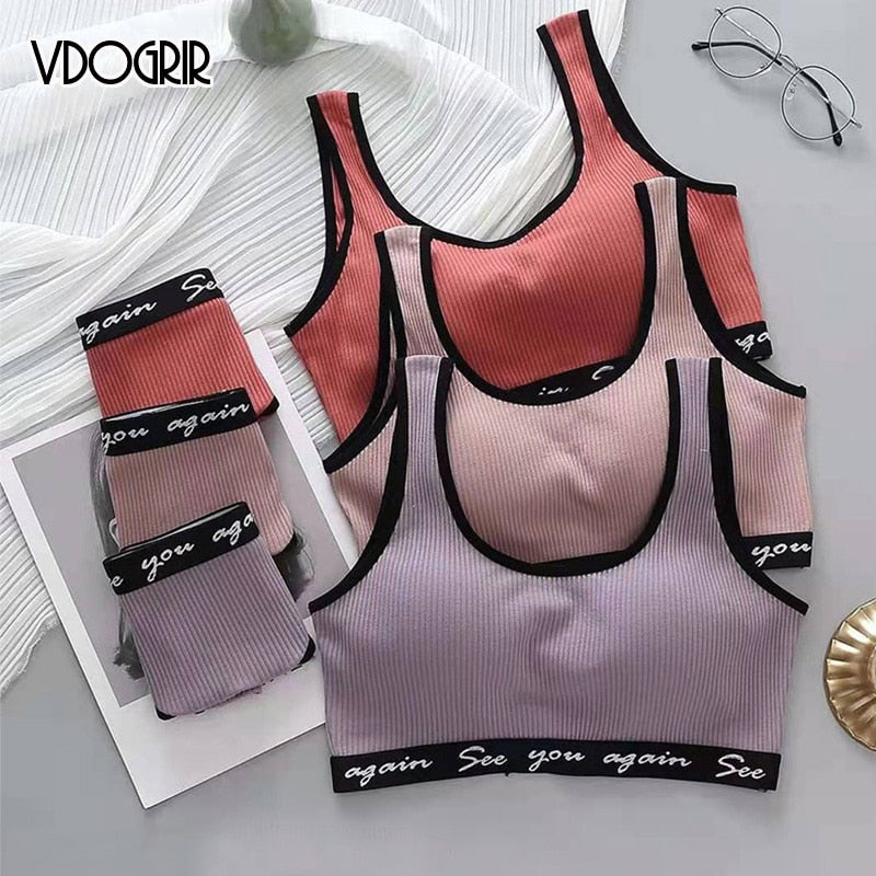 VDOGRIR Sexy Women Cotton Sport Top Panties Set With Padded Comfort Woman Girl Underwear Seamless Briefs Bras Sets Lady Lingerie