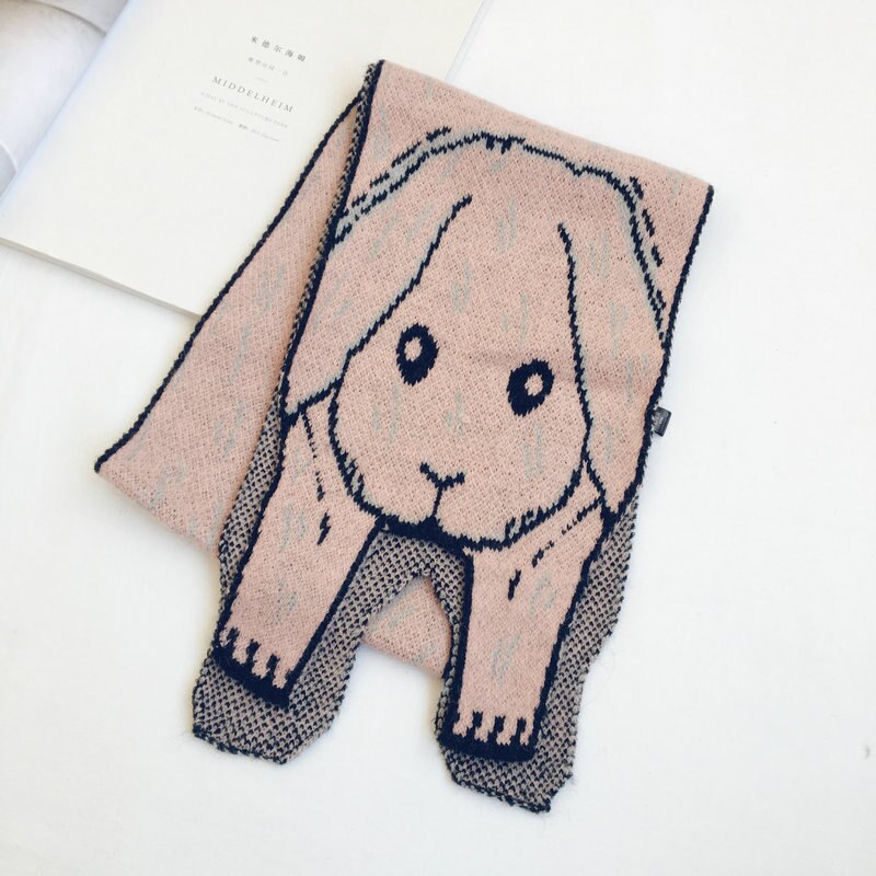 Korean Style Cute Cartoon Bear Rabbit Kids Knitted Wool Scarf Autumn Winter Boys Girls Toddler Long Scarfs