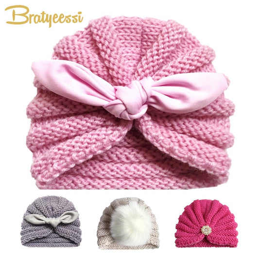 Knitted Winter Baby Hat for Girls Candy Color Bonnet Enfant Baby Beanie Turban Hats Newborn Baby Cap for Boys Accessories