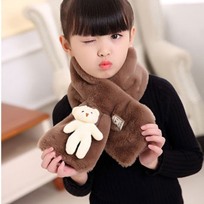 Autumn Winter Imitation Rabbit Hair Outdoor Keep Warm Scarf Solid Children&#39;s Scarf Baby Boys Girls Plush Bear Neck Warm Scarves