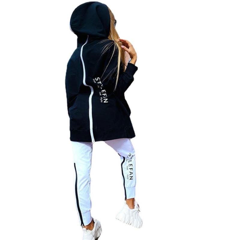 Women&#39;s Tracksuit Streetwear Running Sportswear Backwards Zipper Long Hoodies+Long Pant 2 Pice Set Autumn Winter Female Clothing