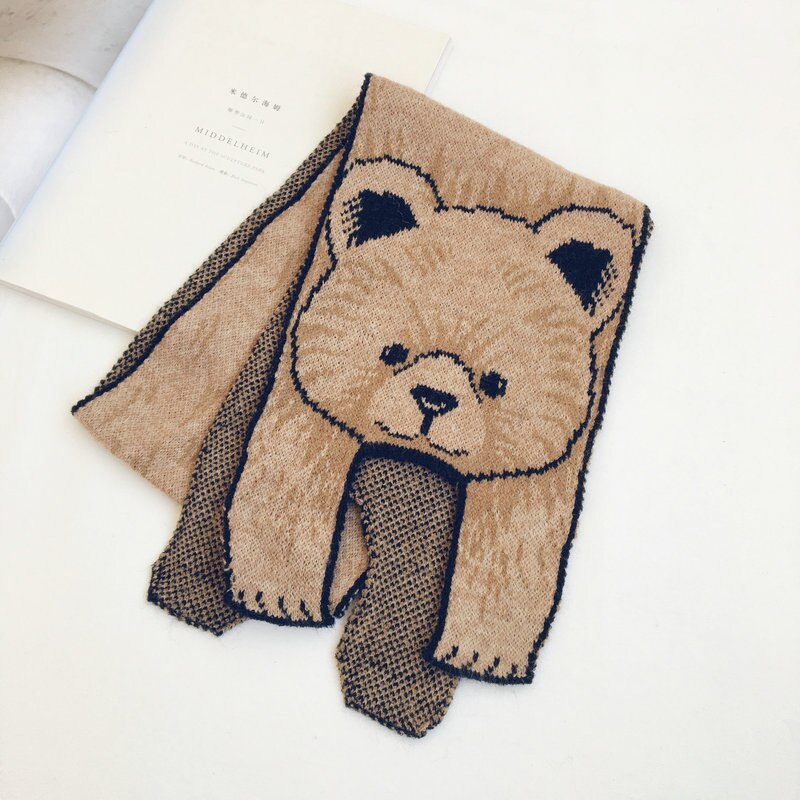 Korean Style Cute Cartoon Bear Rabbit Kids Knitted Wool Scarf Autumn Winter Boys Girls Toddler Long Scarfs