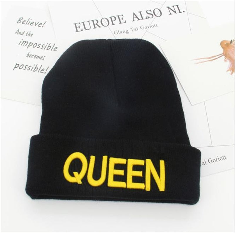 Beanies KING QUEEN Letter Embroidery Warm Hat Knitted Cap Hip Hop Men Women Lovers Street Dance Bonnet Skullies Black White