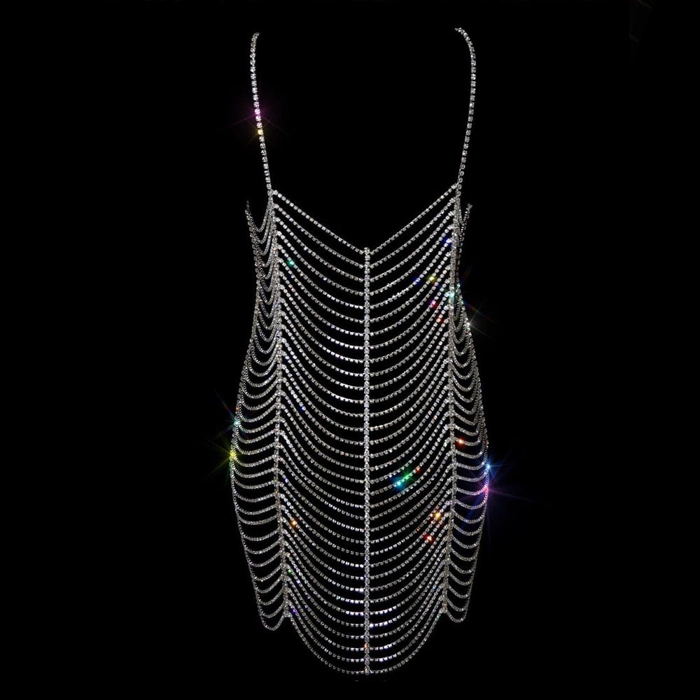 StoneFans Rhinestone Bodysuit Dress Women for Party Sexy Top Fashion Summer Bikini Fashion Rave Bodies Chain Wholesale Harness