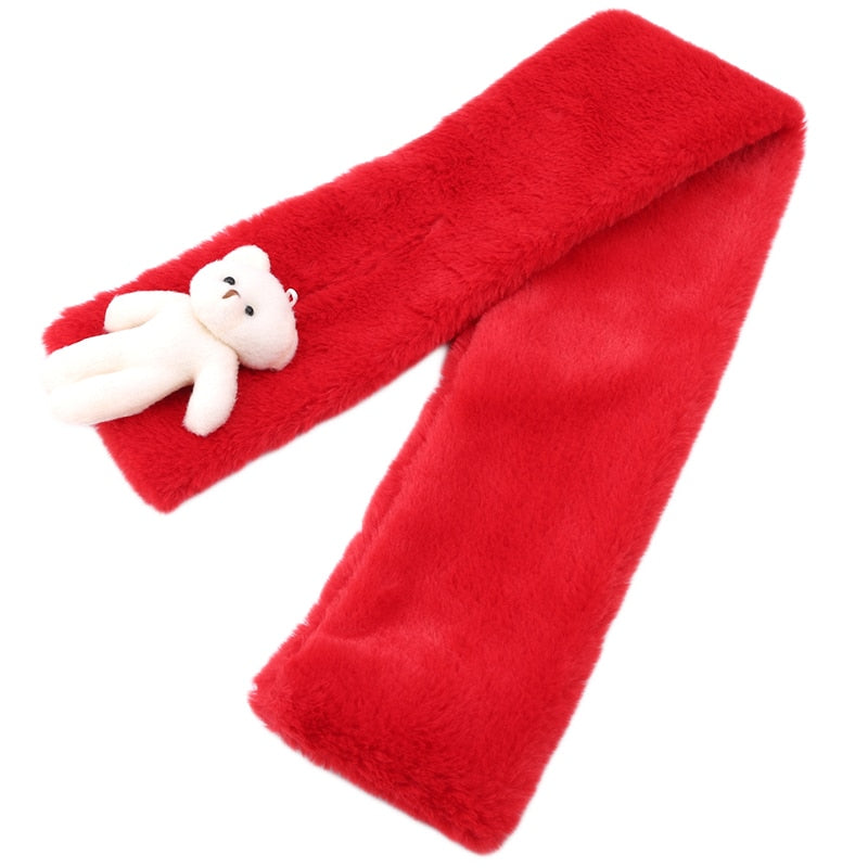 Autumn Winter Imitation Rabbit Hair Outdoor Keep Warm Scarf Solid Children&#39;s Scarf Baby Boys Girls Plush Bear Neck Warm Scarves