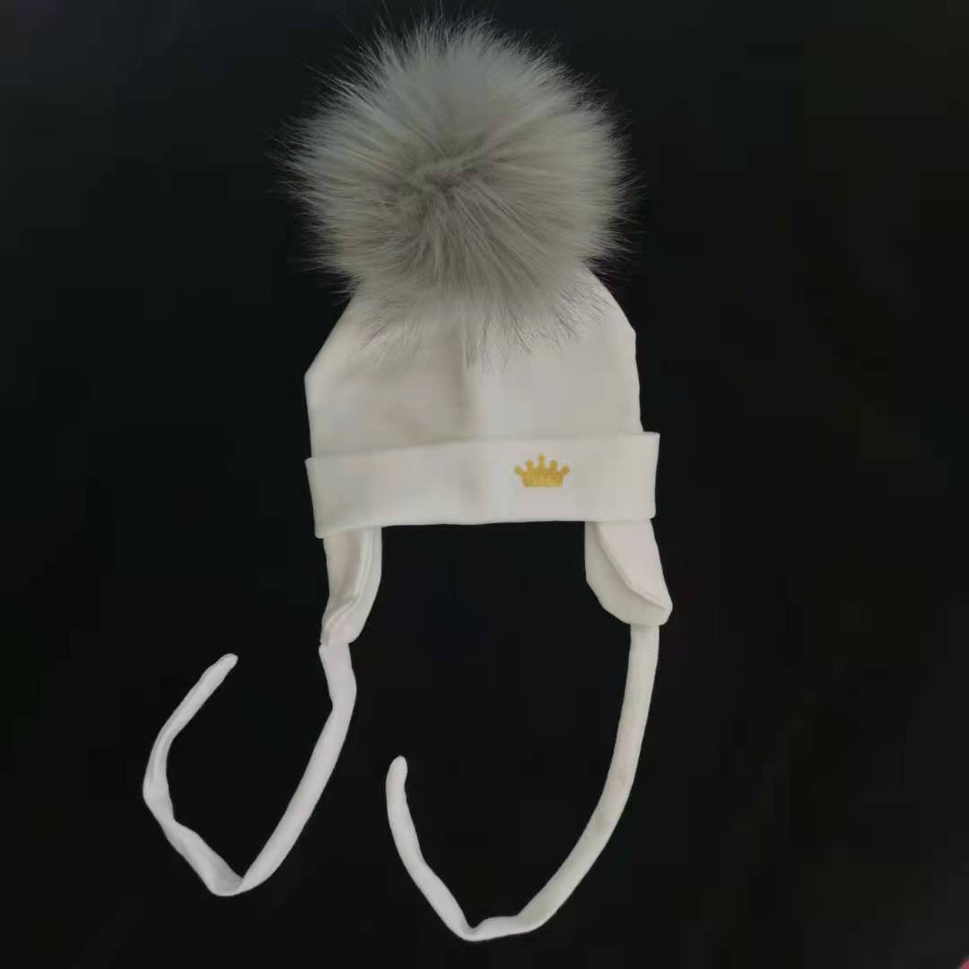 Newborn Baby hat for Boys Girls with ear Warmmer earflap rope Winter Cotton Beanie Pom Pom Bobble crown Hat Cap Hat for Kids boy