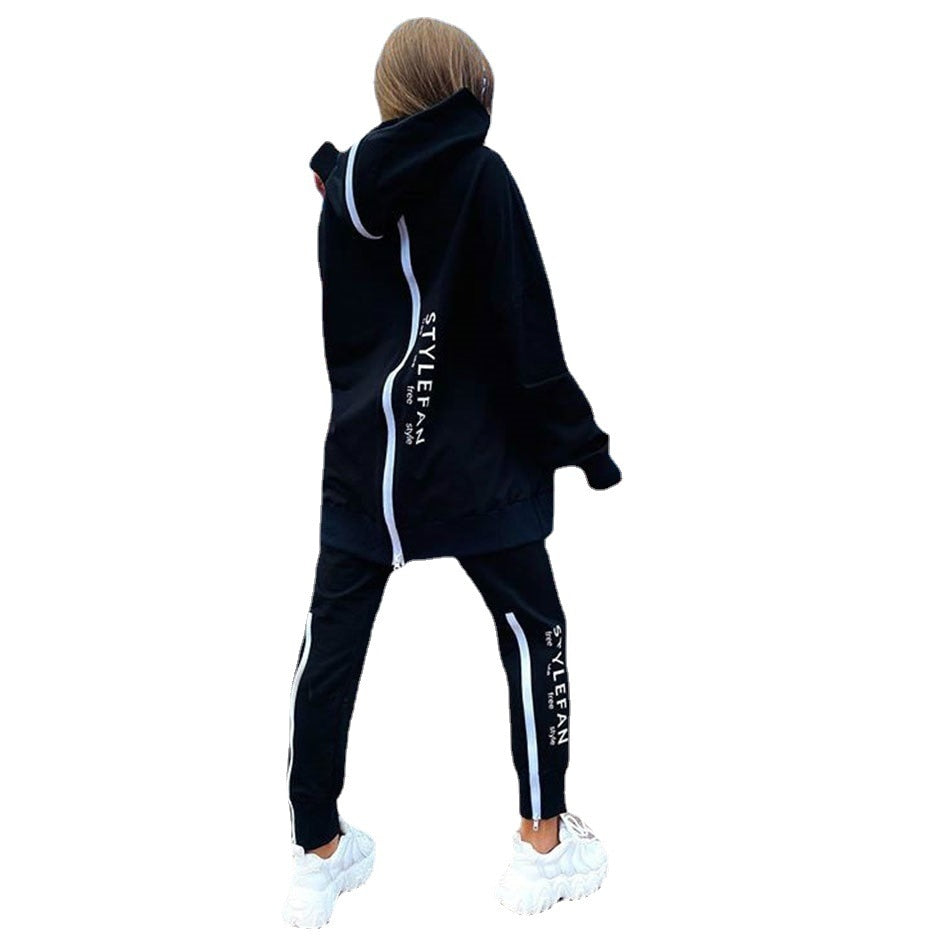 Women&#39;s Tracksuit Streetwear Running Sportswear Backwards Zipper Long Hoodies+Long Pant 2 Pice Set Autumn Winter Female Clothing