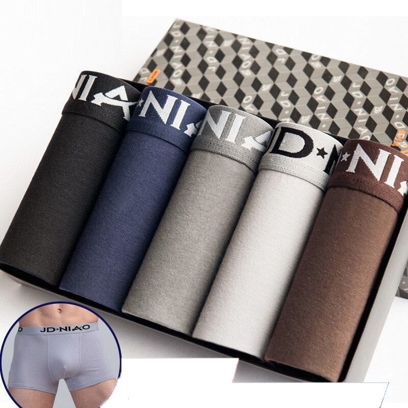 5Pcs/lot Men Boxer Underwear Men Cotton Man Boxers Shorts Comfortable Underpants Male Solid Print Soft Breathable Panties