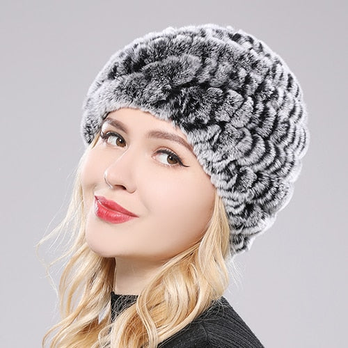 Women Winter Warm Real Rex Rabbit Fur Hat Snow Cap Winter Hats for Women Girls Real Fur Knit Skullies Beanies Natural Fluffy Hat